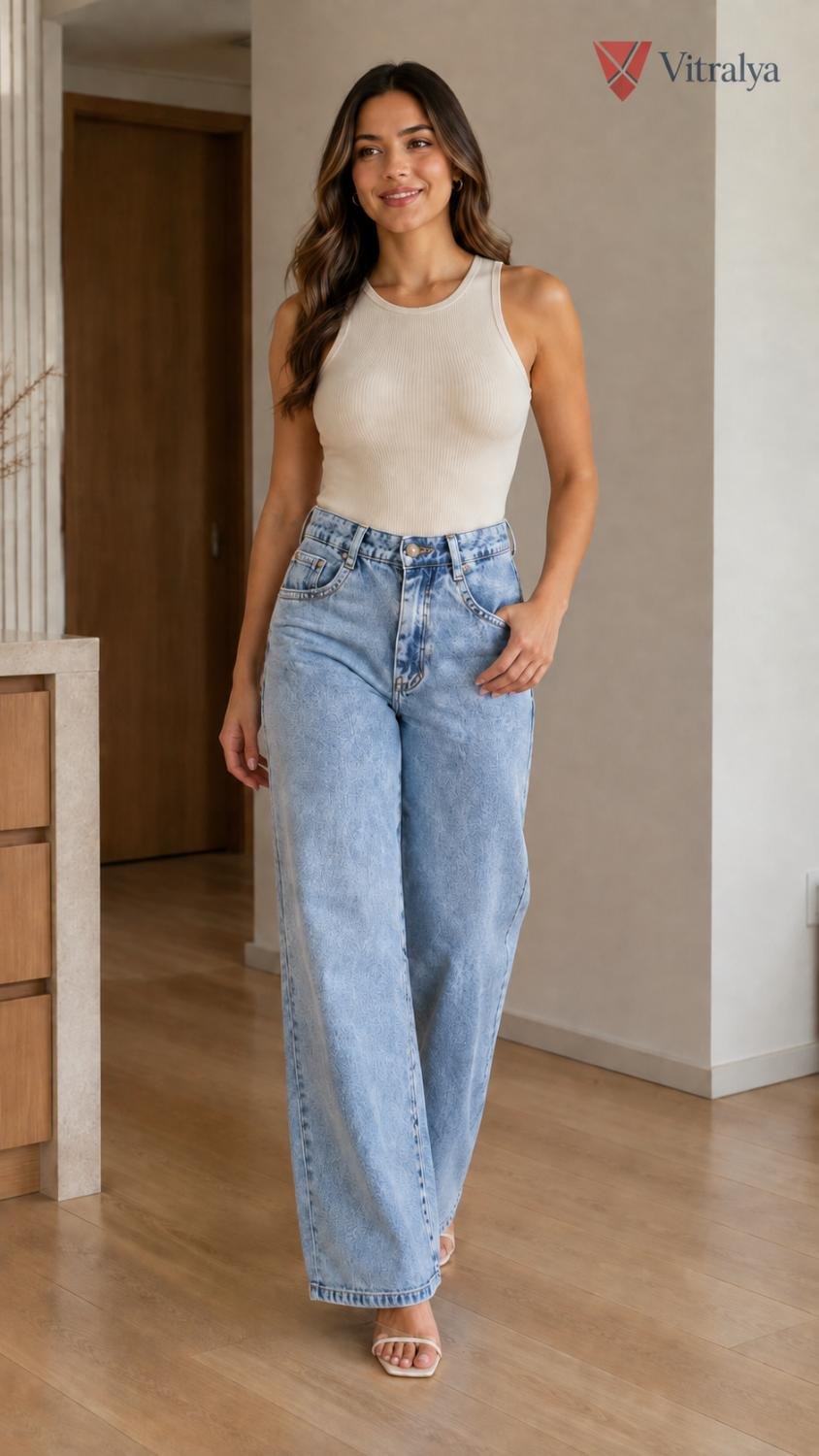 Calça Jeans Wide Leg Cintura Alta