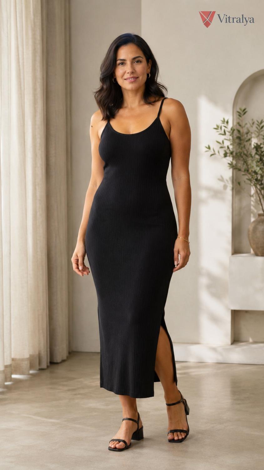 Vestido Midi Canelado Alcinha